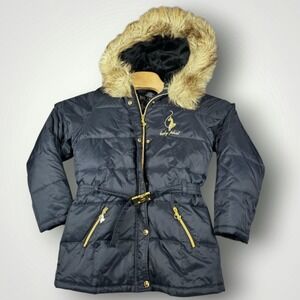 Baby Phat Girls Black Puffer Jacket Down Feather Removable Fur Hood Size Large